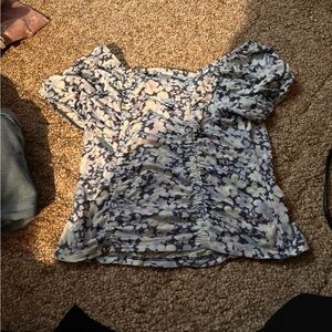 Justice Blue and White Floral Blouse